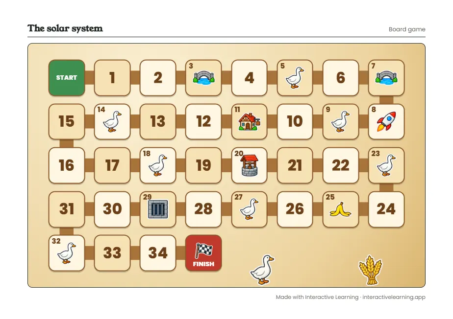 First page of a printable board game made with Interactive Learning