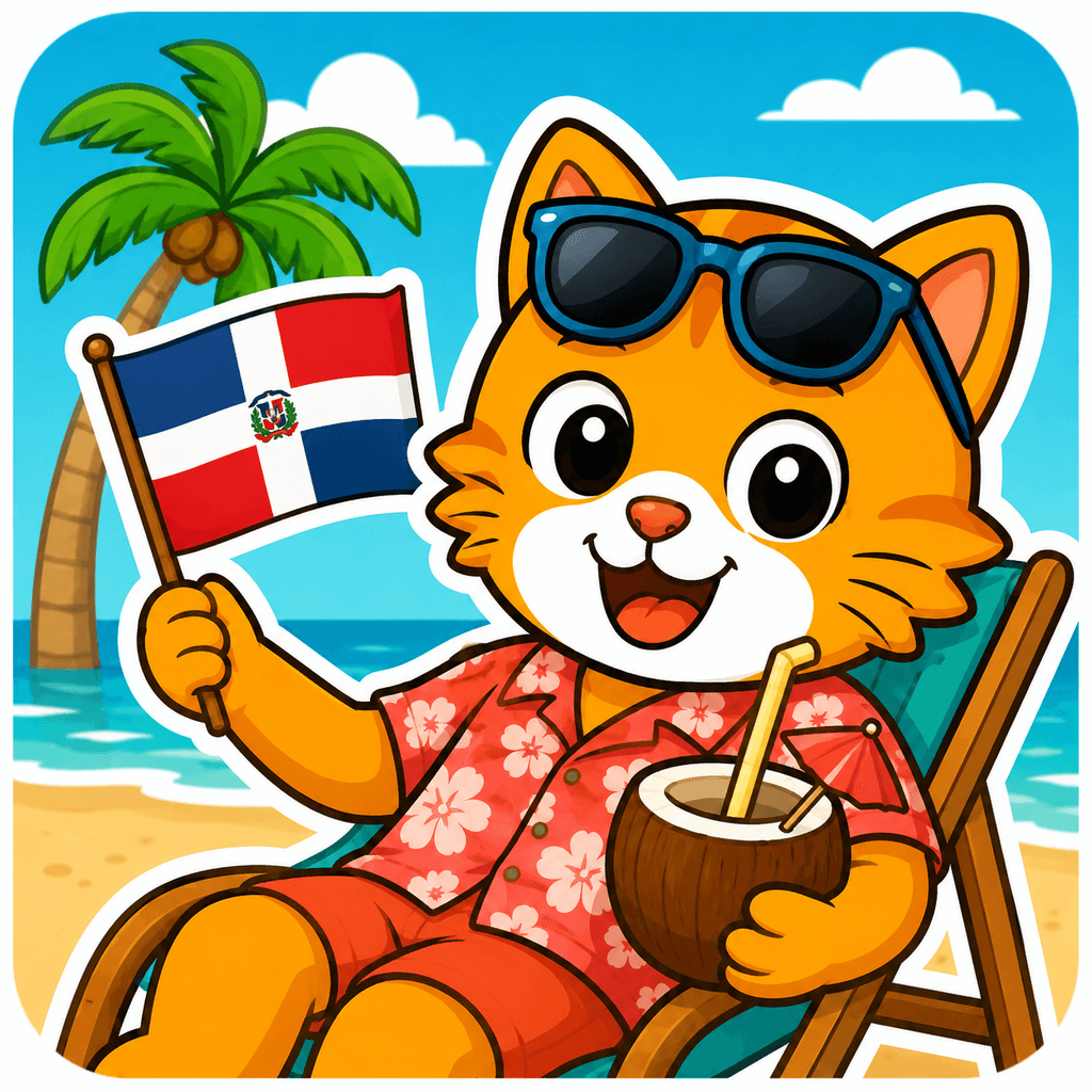 Dímelo app logo: orange cat with a Dominican flag
